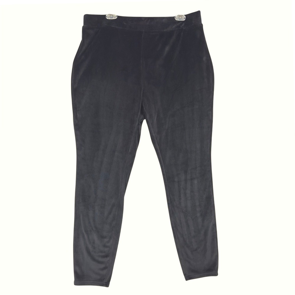 Lands' End Black Velour Leggings High Rise Slim Pull-On Pants Large Stretch